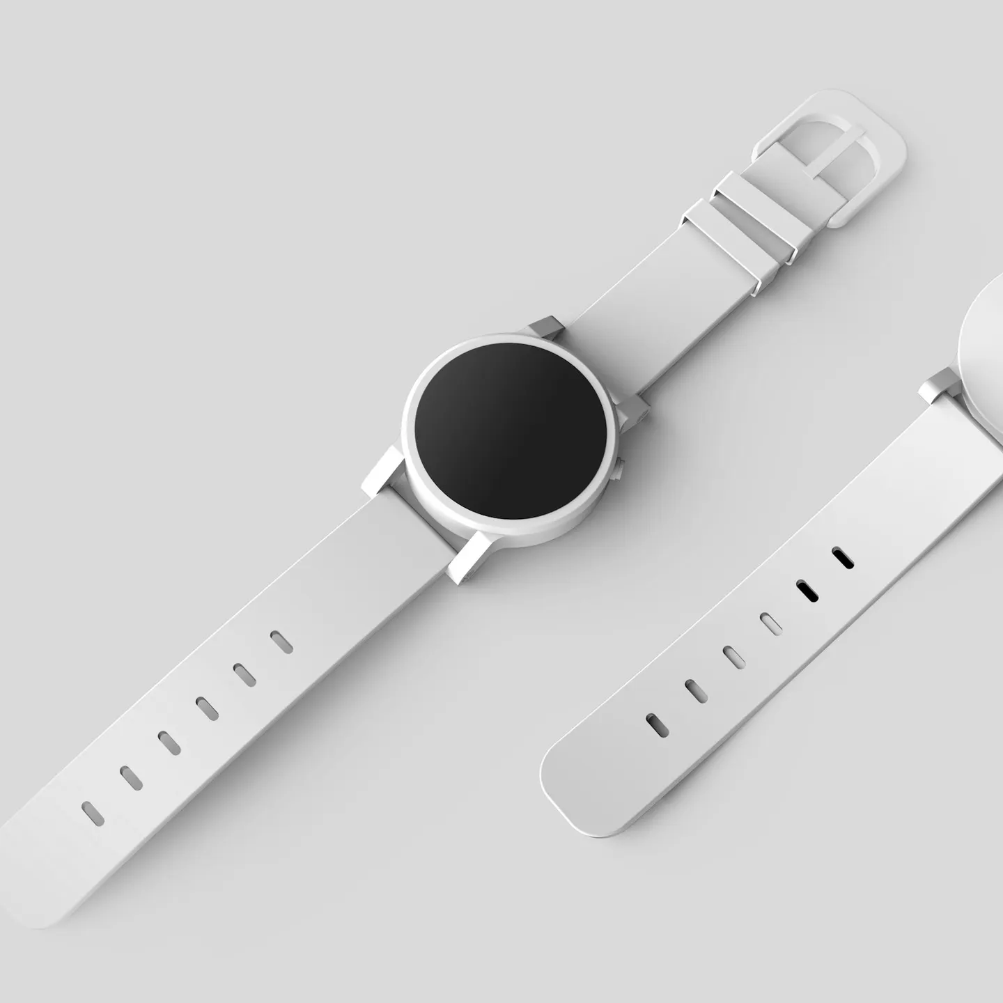 Smartwatch branco sobre fundo claro